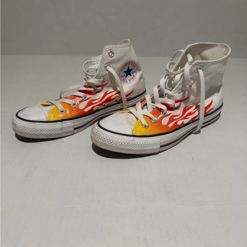 Converse Shoes White Flames All Stars Athletic Sneakers Chuck Taylor big kid's 6